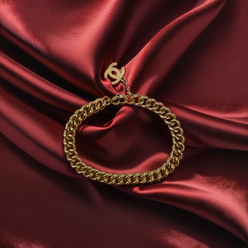 gold bracelet on red velvet fabric