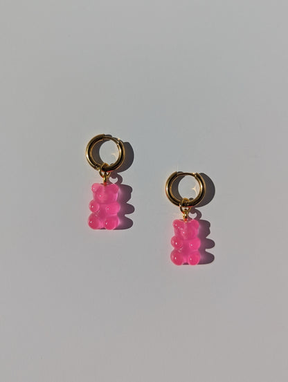 Single Yummy Gummy Bear Charm Pair - Hot Pink
