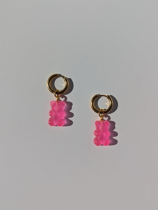 Single Yummy Gummy Bear Charm Pair - Hot Pink